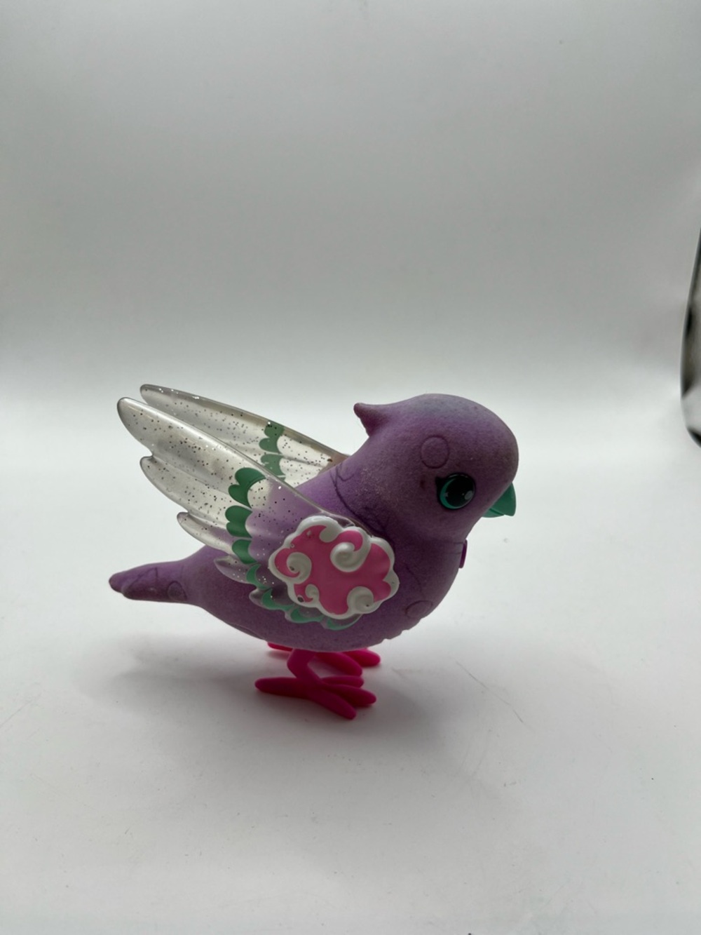 Polly Pearl Purple Decorative Pet Bird Toy with Pink Accents Lights Up and Chirp